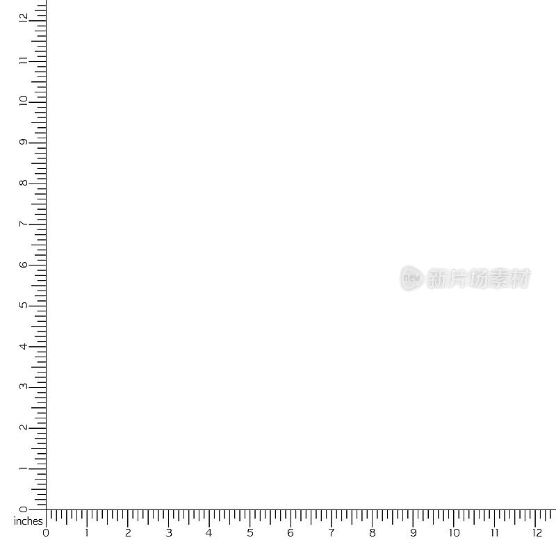 角尺图标从0到12英寸孤立在白色背景。向量。