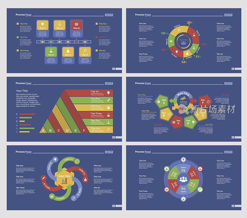 六个团队图表幻灯片模板集
