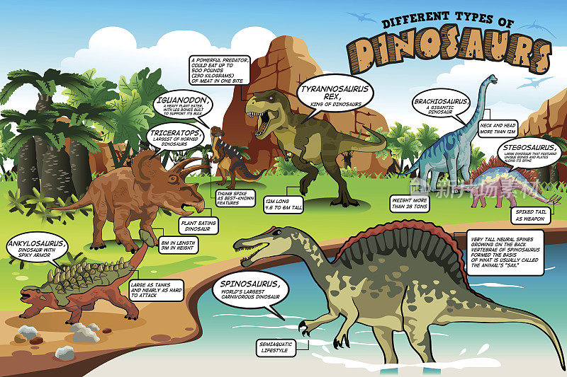 不同类型的恐龙信息图表