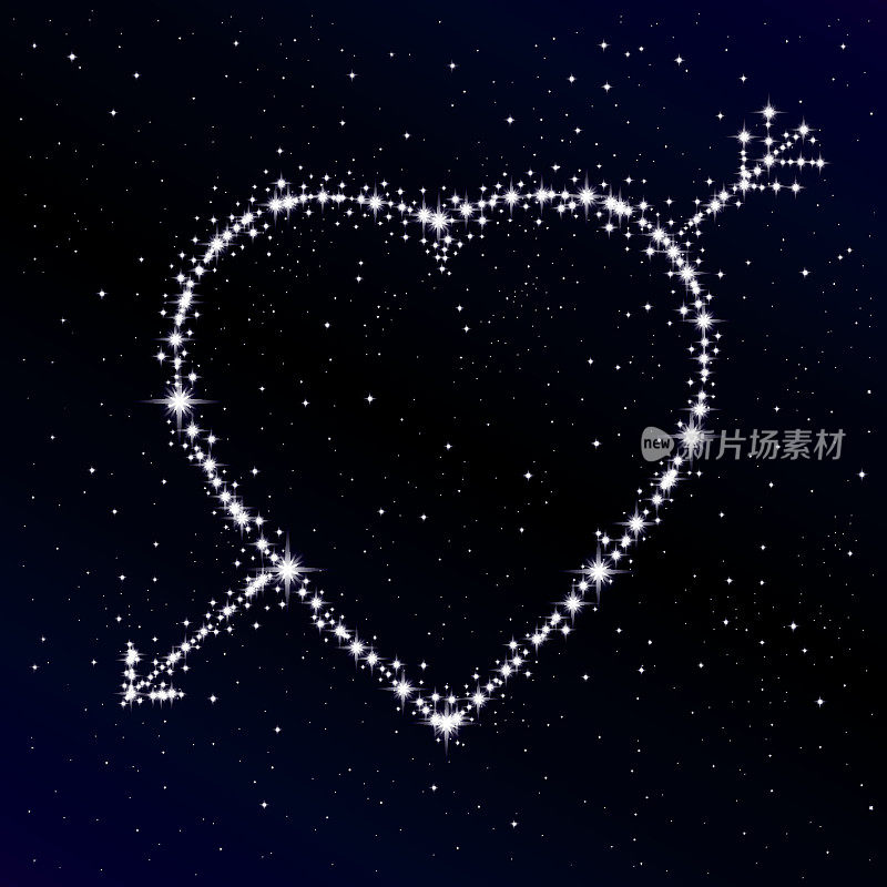 星星般的心被箭刺穿。情人节的抽象背景。