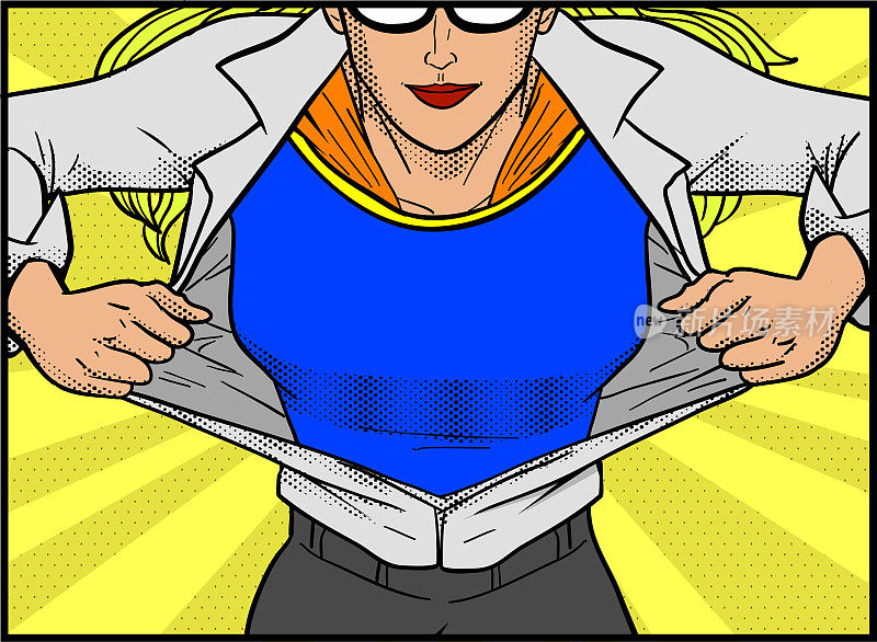 Vector女性超级英雄转型波普艺术插画
