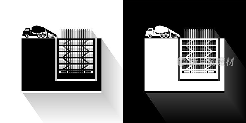建筑建筑黑色和白色图标与长影子