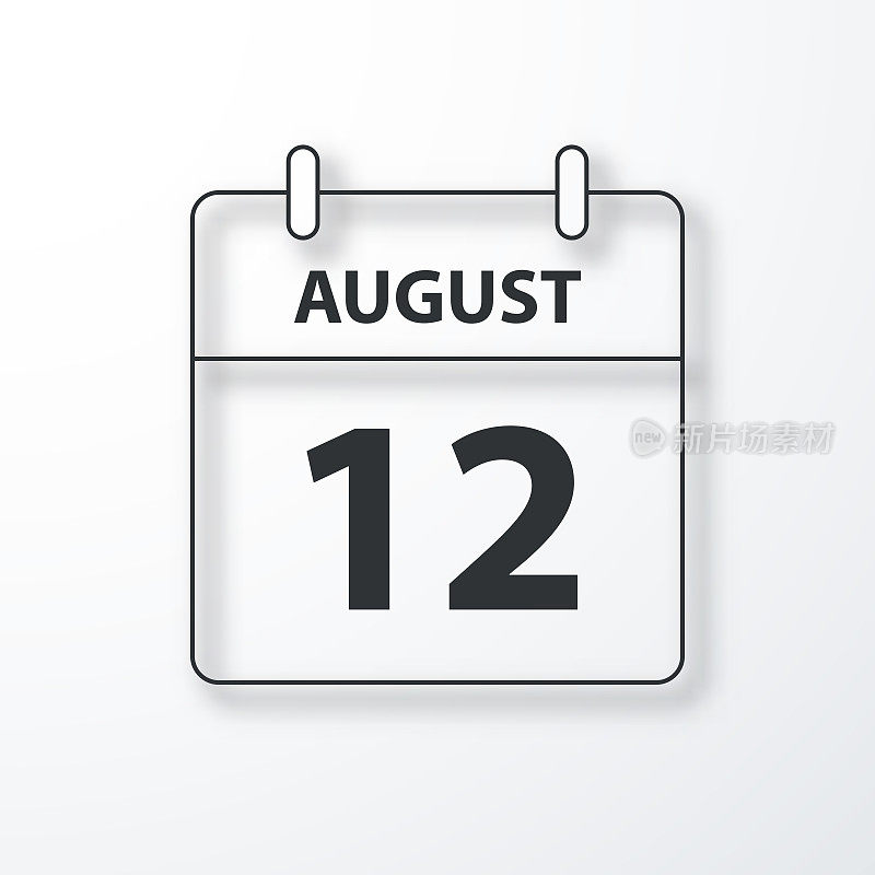 8月12日-每日日历-黑色轮廓与阴影在白色的背景
