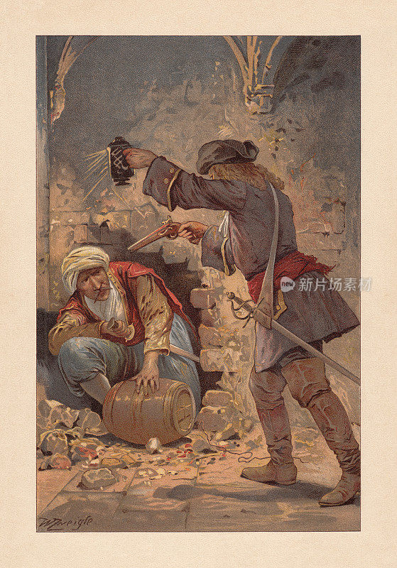 1683年在维也纳发现了奥斯曼帝国的地雷，彩色石刻仪(1897年)