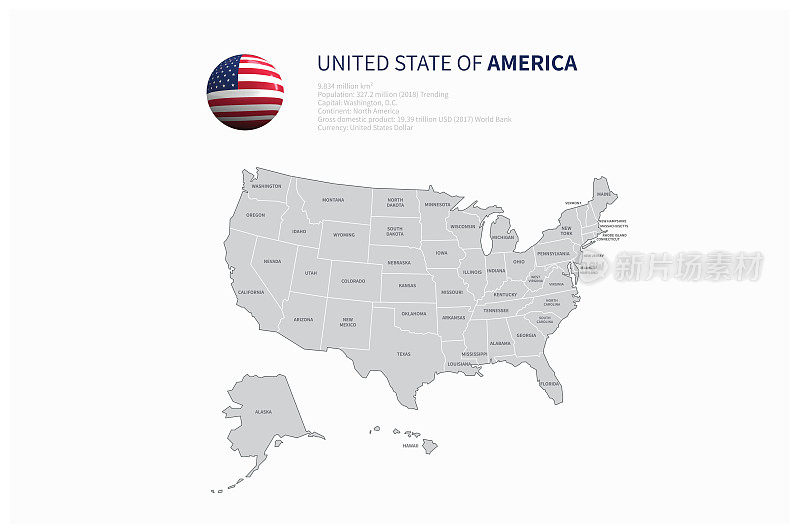 美国地图美国地图和以美国各州边界标出的地图
