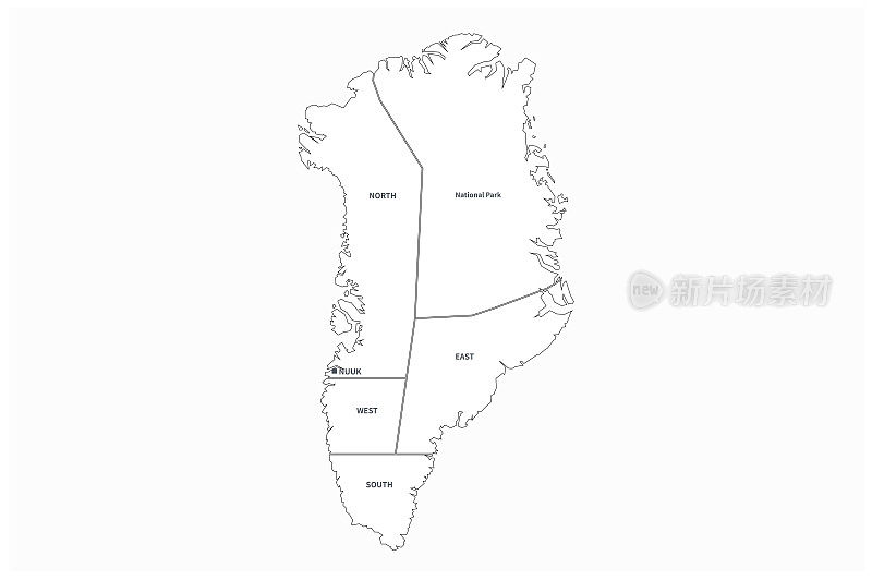 格陵兰岛的地图。格陵兰岛矢量地图。