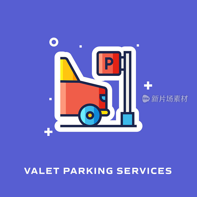 代客停车服务平面线图标,轮廓向量符号插图。