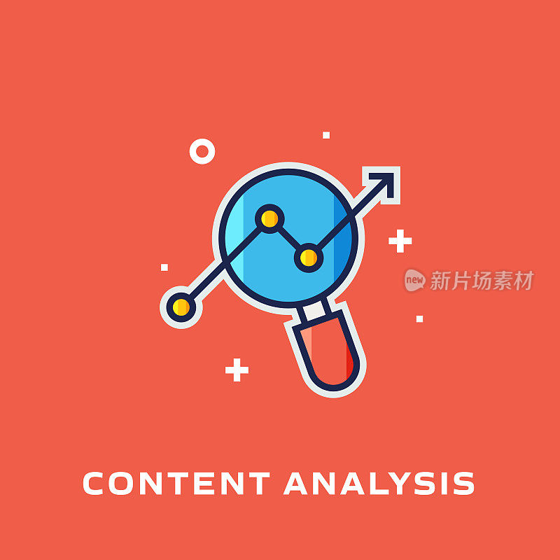 内容分析平面线图标，轮廓矢量符号插图。