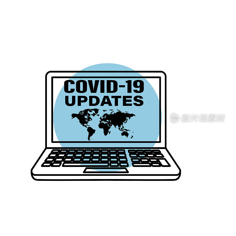 冠状病毒图标:带有Covid-19更新的笔记本电脑