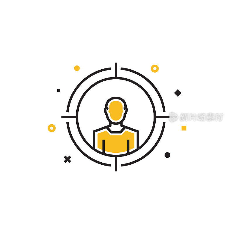 目标观众平面线图标,轮廓矢量符号插图。