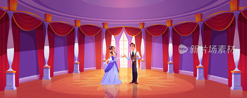 王子和公主在皇家城堡宴会厅