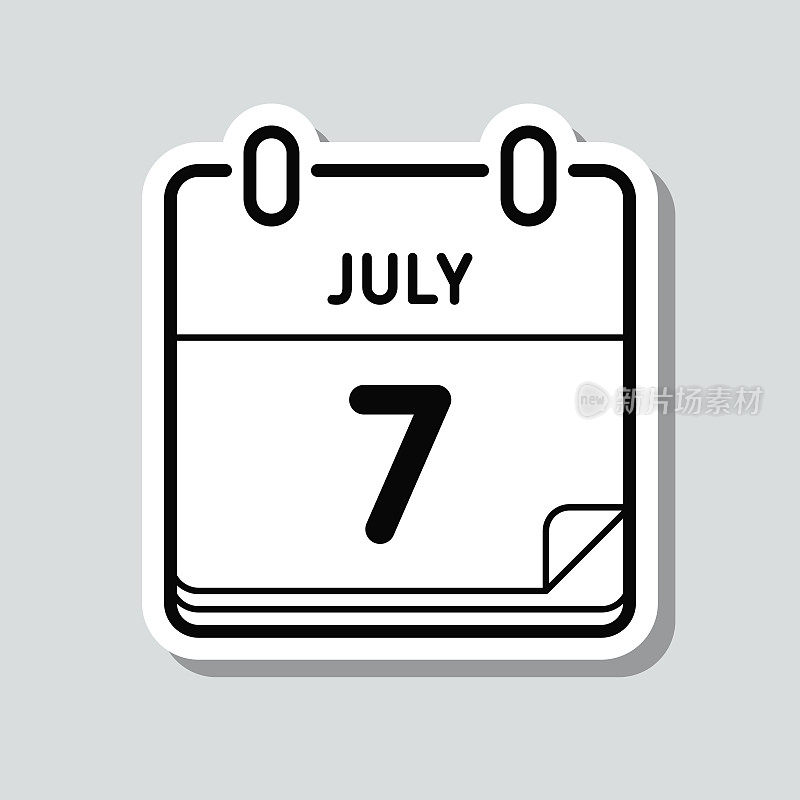 7月7日。灰色背景上的图标贴纸