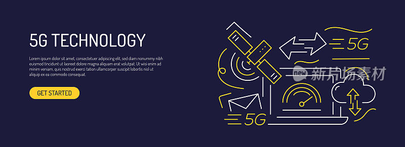 5G技术网页横幅线条风格。现代设计矢量插图的网页横幅，网站标题等。