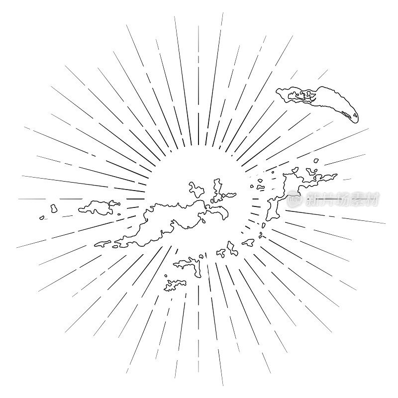 英属维尔京群岛地图与阳光在白色的背景