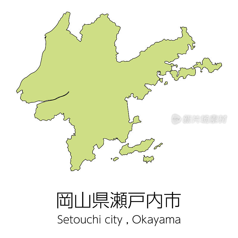 日本冈山县濑户内市地图。翻译:“濑户内市，冈山县。”
