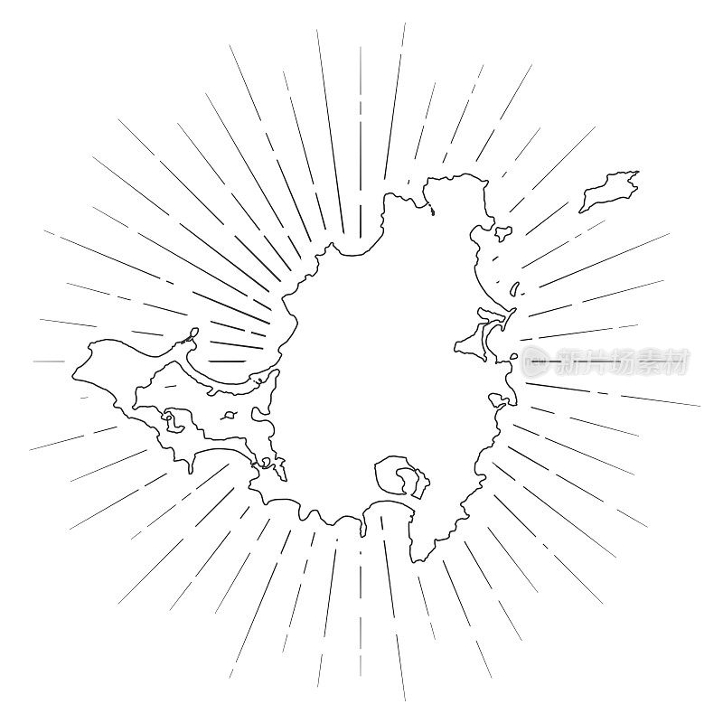 圣马丁岛的地图，阳光在白色的背景