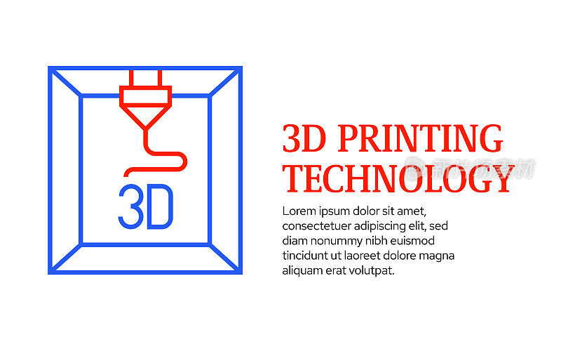 3D打印技术概念，矢量线图标模板设计