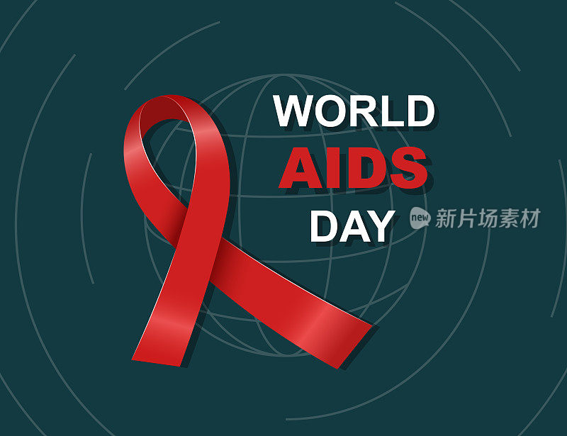 矢量帮助红色丝带在黑暗的背景。世界援助日的横幅和文本。红十字丝带在现实主义风格。12月1日。阻止艾滋病。