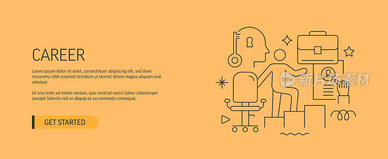 职业相关网页横幅线风格。现代设计矢量插图的网页旗帜，网站标题等股票插图