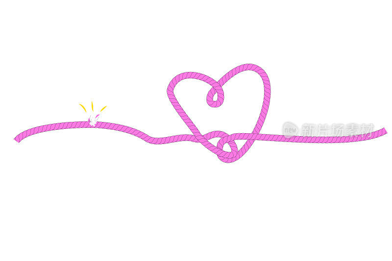 简单的矢量说明复杂的正常的爱情关系，撕裂的粉红色的绳子