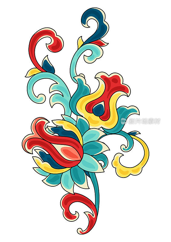 中国传统陶瓷装饰背景。东方传统花瓷陶饰。