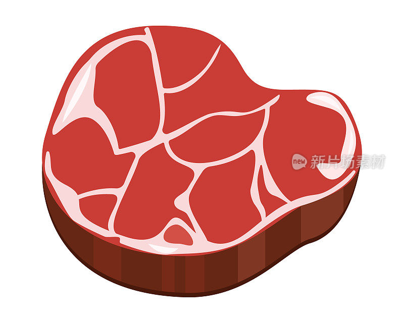 肉排孤立在白色背景上。肉类产品。平面风格的矢量插图