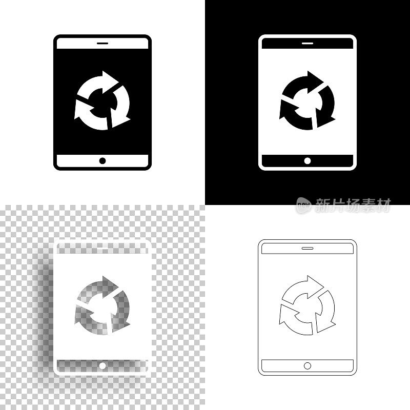 刷新或重新加载平板电脑。图标设计。空白，白色和黑色背景-线图标