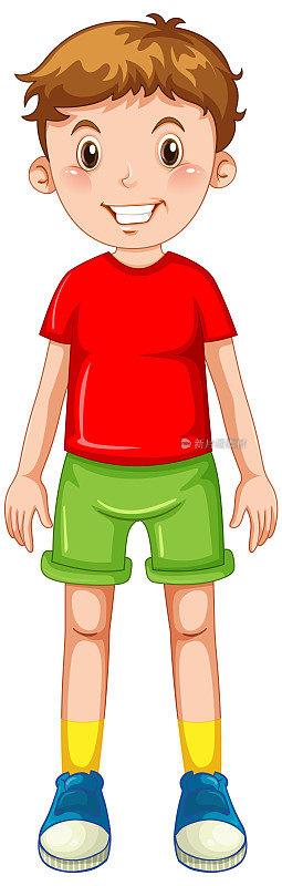 一个穿着卡通红色t恤的男孩