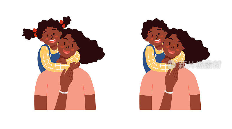 非洲裔美国女孩和男孩从背后拥抱微笑的妈妈