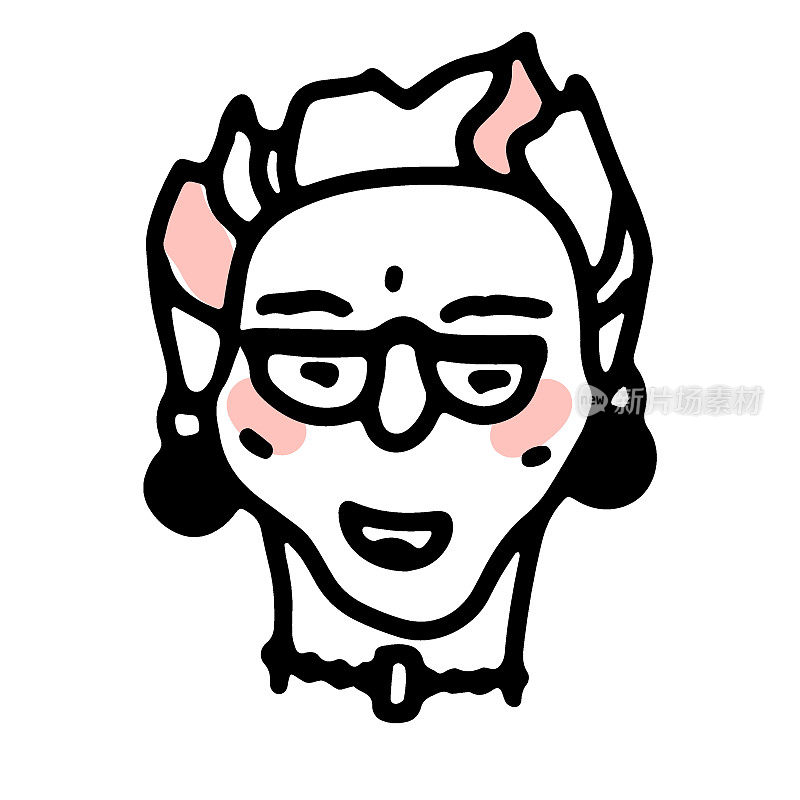 涂鸦一个戴眼镜，粉色头发的老妇人