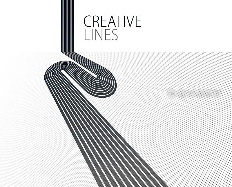 三维黑白线透视抽象矢量背景，线性透视插画op艺术，道路到地平线。