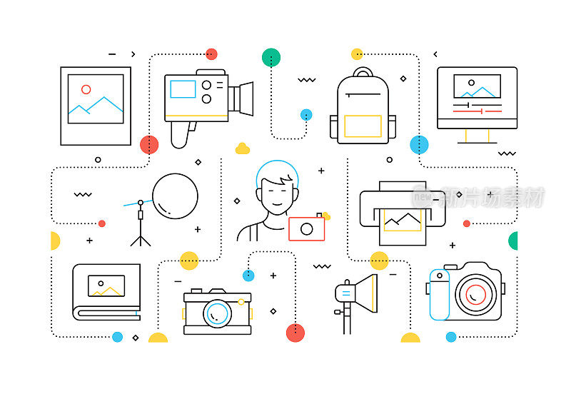 为网页,标题,宣传册,年度报告和书籍封面的摄影相关线风格横幅设计
