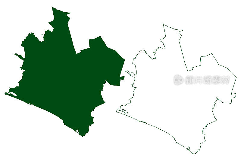 佩特兰市(自由和主权州格雷罗，墨西哥，美国墨西哥州)地图矢量插图，涂鸦草图Petatlán地图