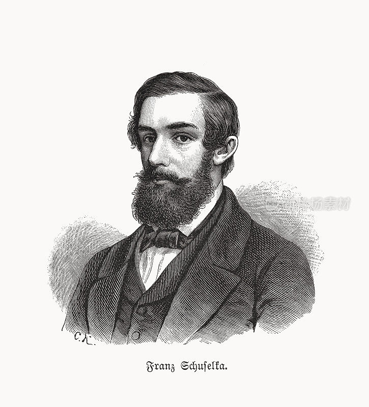 弗朗茨・舒塞尔卡(1811-1886)，奥地利政治家、作家，木刻作品，1893年出版