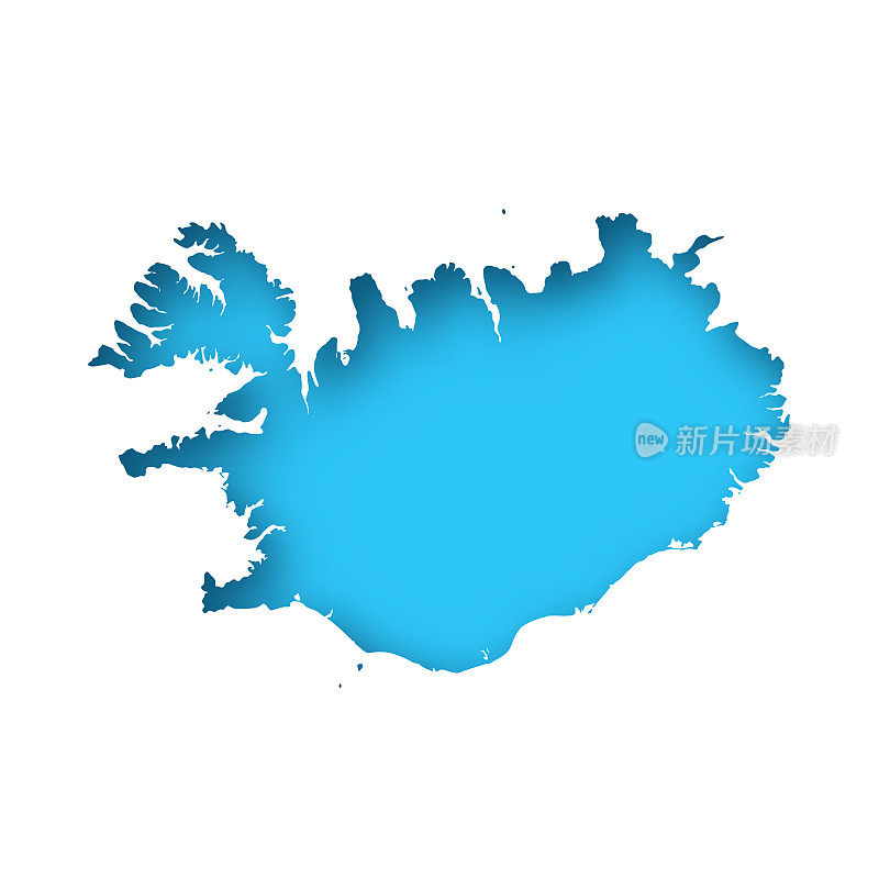 冰岛地图-白纸，蓝色背景