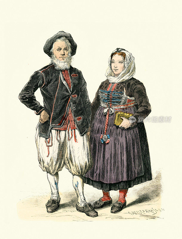 瑞士服饰，瑞士弗里堡州的成熟男女，服装史，18世纪末