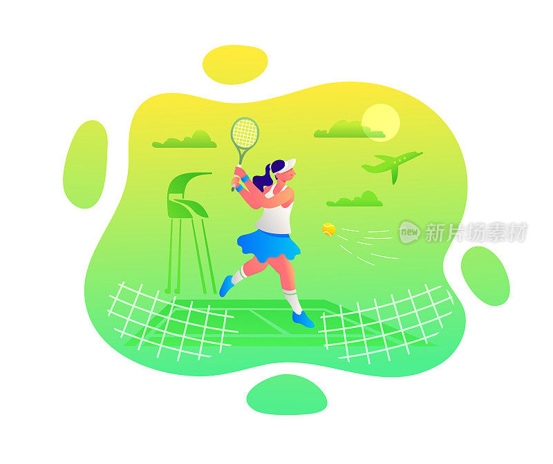 女子打网球，矢量