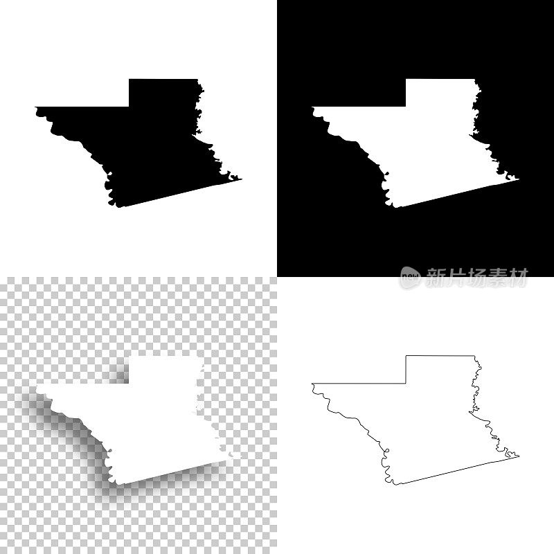 路易斯安那州格兰特教区。设计地图。空白，白色和黑色背景