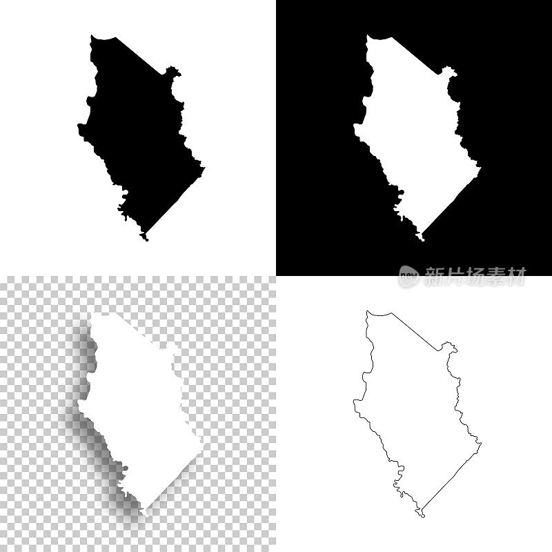 西弗吉尼亚州韦恩县。设计地图。空白，白色和黑色背景