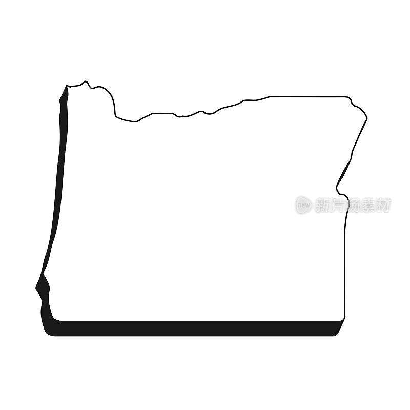 俄勒冈州地图黑色轮廓和阴影在白色背景