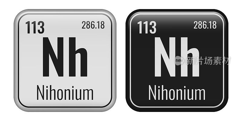 Nihonium象征。元素周期表中的化学元素。矢量插图隔离在白色背景上。玻璃的迹象。