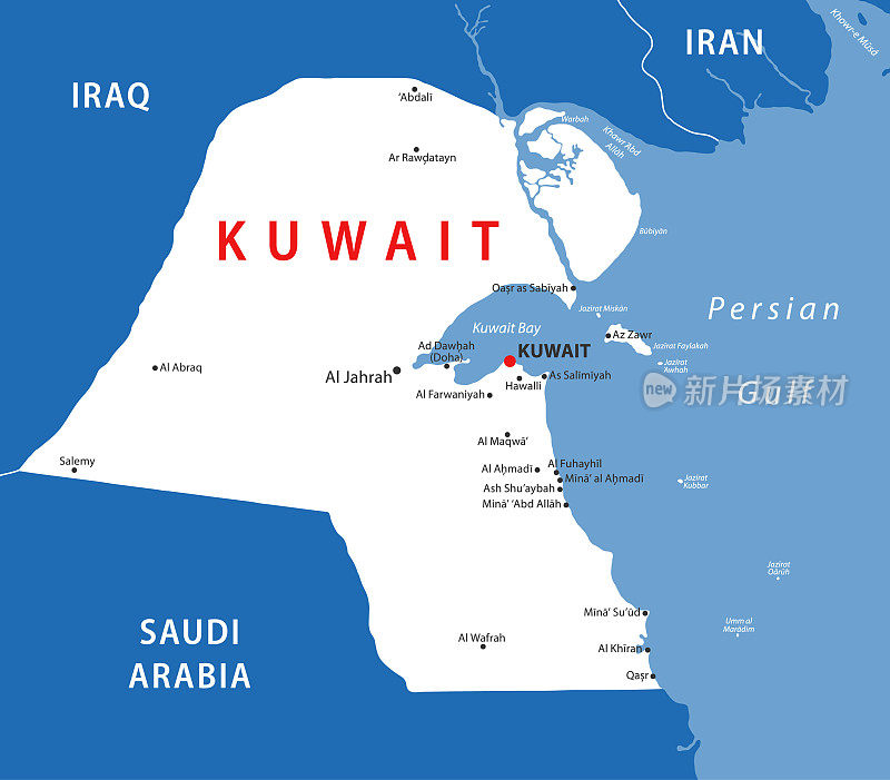 科威特的地图。科威特矢量彩色地图