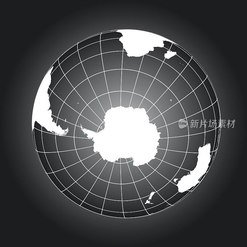 南极洲和南极地图的黑白