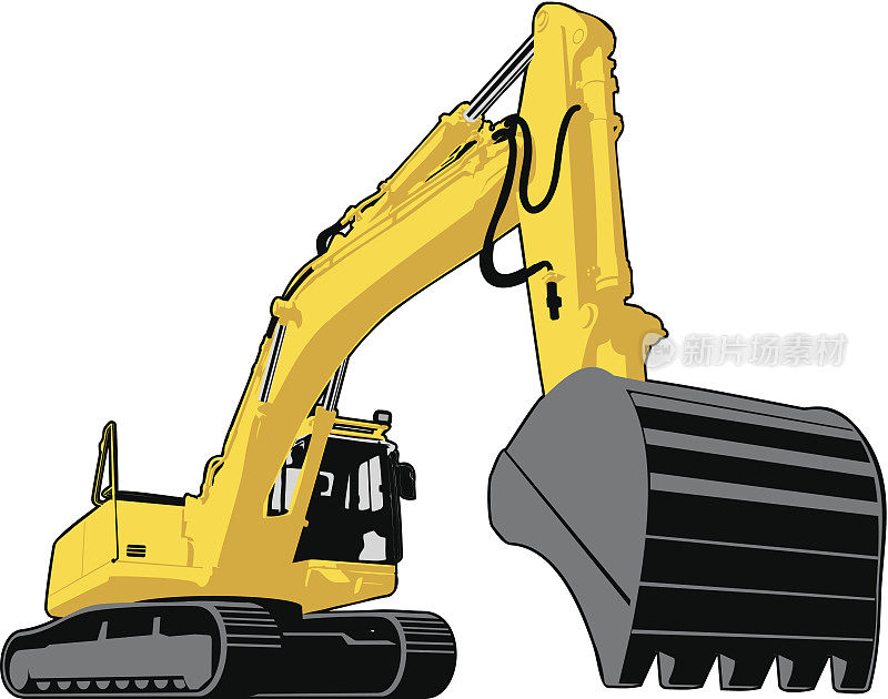 大型黄色挖掘机具有连续履带机动性