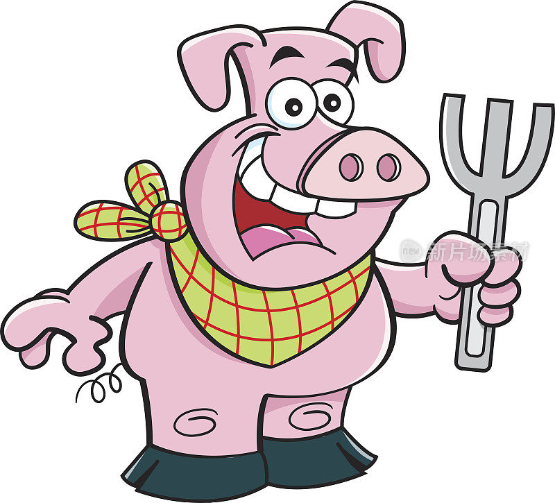 卡通猪拿着叉子