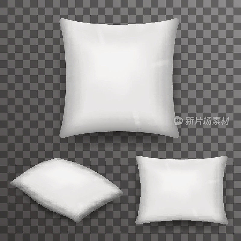 枕头逼真的3d海报透明的背景图标模板模型设计矢量插图