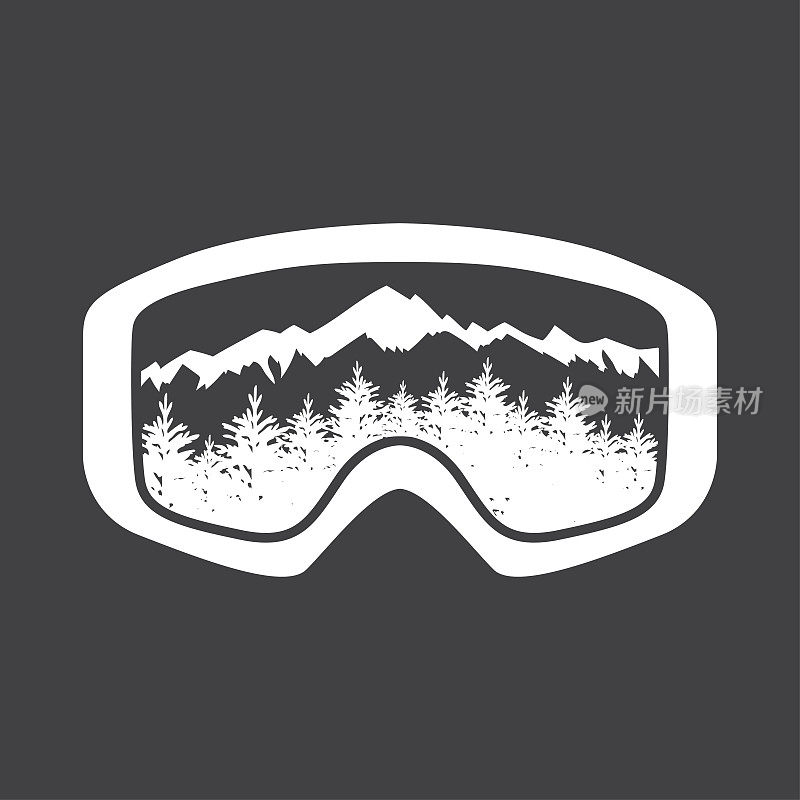 山峰在反射着滑雪面罩的镜头。