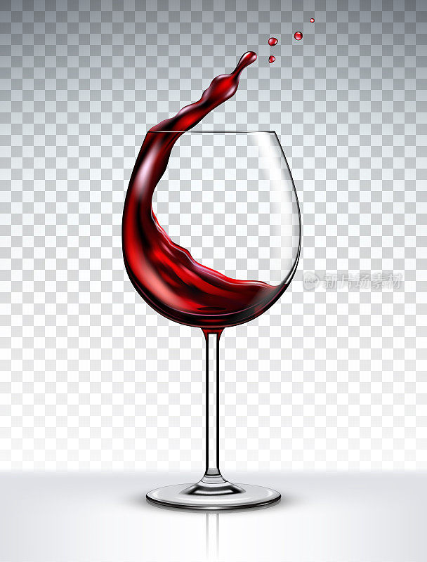 玻璃与红酒孤立在透明的背景