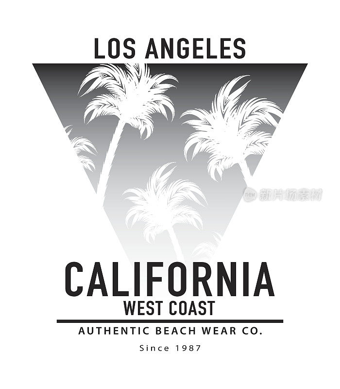 加州洛杉矶印刷与棕榈树夏季海滩概念t恤图形矢量打印设计