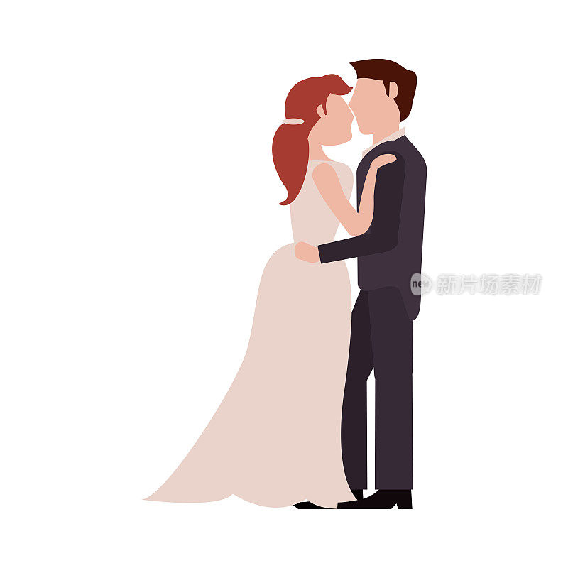 新娘和未婚夫接吻卡通
